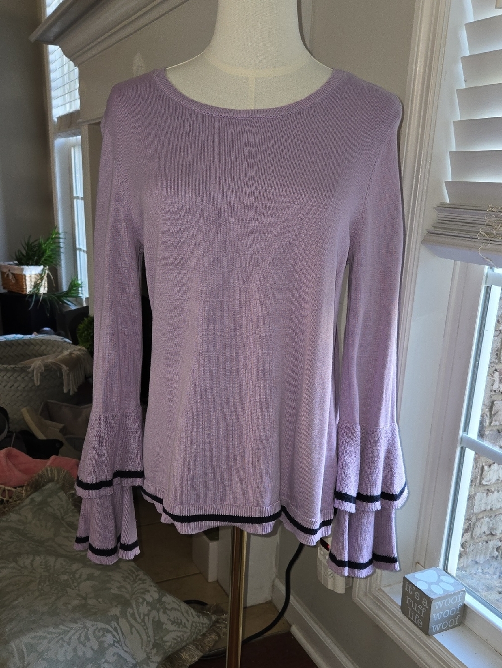 CeCe Lavender Knit Top with Black Edge Detail
